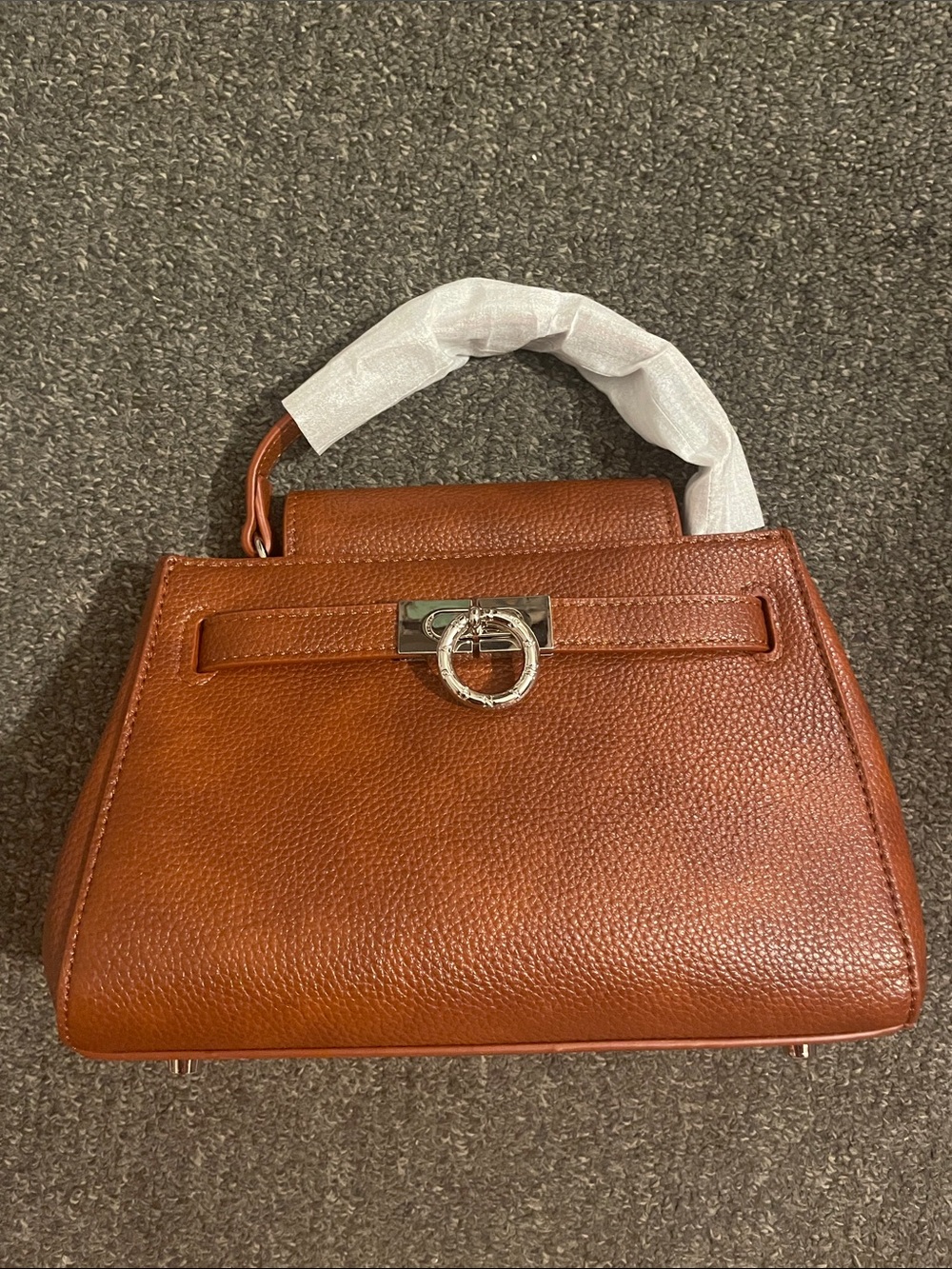 Fashion Brown Genuine Leather Top-Handle Handbag w/ Belt Silver Hardware